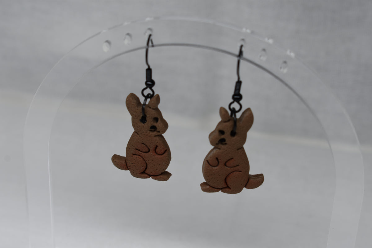 Kangaroo Dangle Earrings – Handmade Polymer Clay, Australian Wildlife Jewellery
