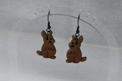 Kangaroo Dangle Earrings – Handmade Polymer Clay, Australian Wildlife Jewellery