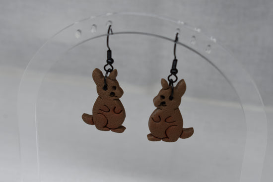 Kangaroo Dangle Earrings – Handmade Polymer Clay, Australian Wildlife Jewellery