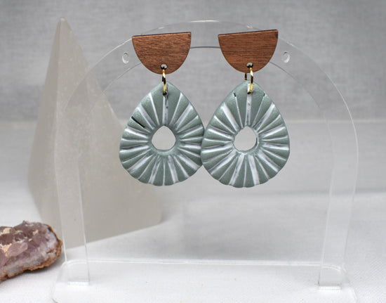 Sage Sunbeams - Textured Teardrop Dangle Earrings
