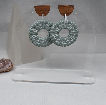 Sage Ripples - Textured Circle Dangle Earrings