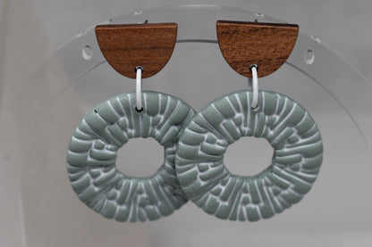 Sage Ripples - Textured Circle Dangle Earrings