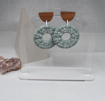 Sage Ripples - Textured Circle Dangle Earrings