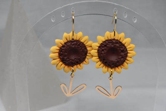 Sunflower Dangle with Gold Stem