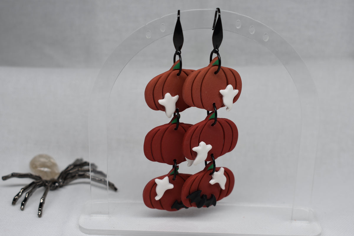 Triple Ghost Pumpkin Earrings
