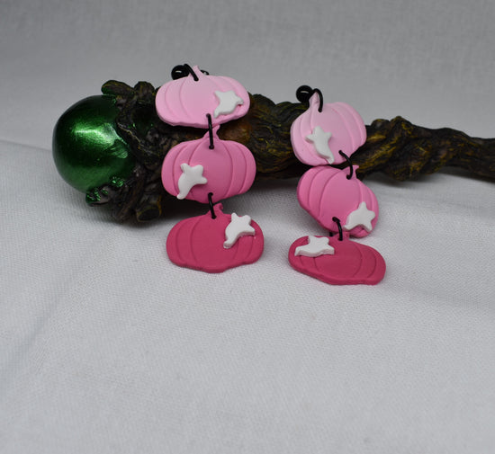 Pink Triple Ghost Pumpkin Earrings