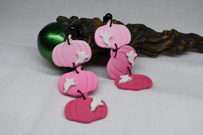 Pink Triple Ghost Pumpkin Earrings