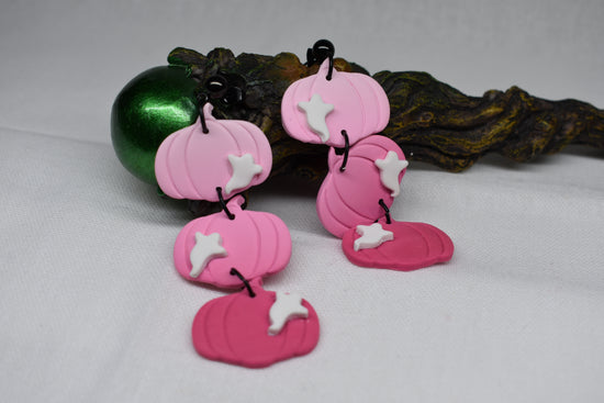 Pink Triple Ghost Pumpkin Earrings