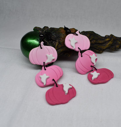 Pink Triple Ghost Pumpkin Earrings