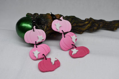 Pink Triple Ghost Pumpkin Earrings