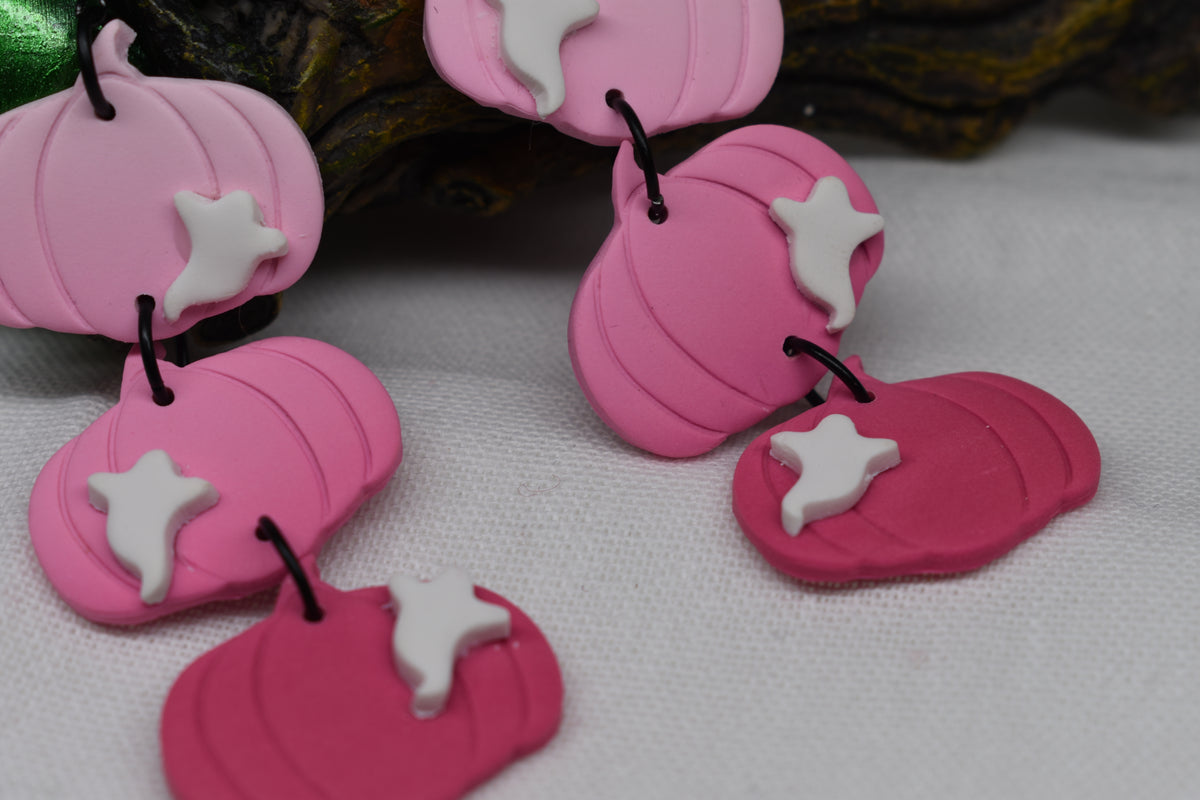 Pink Triple Ghost Pumpkin Earrings