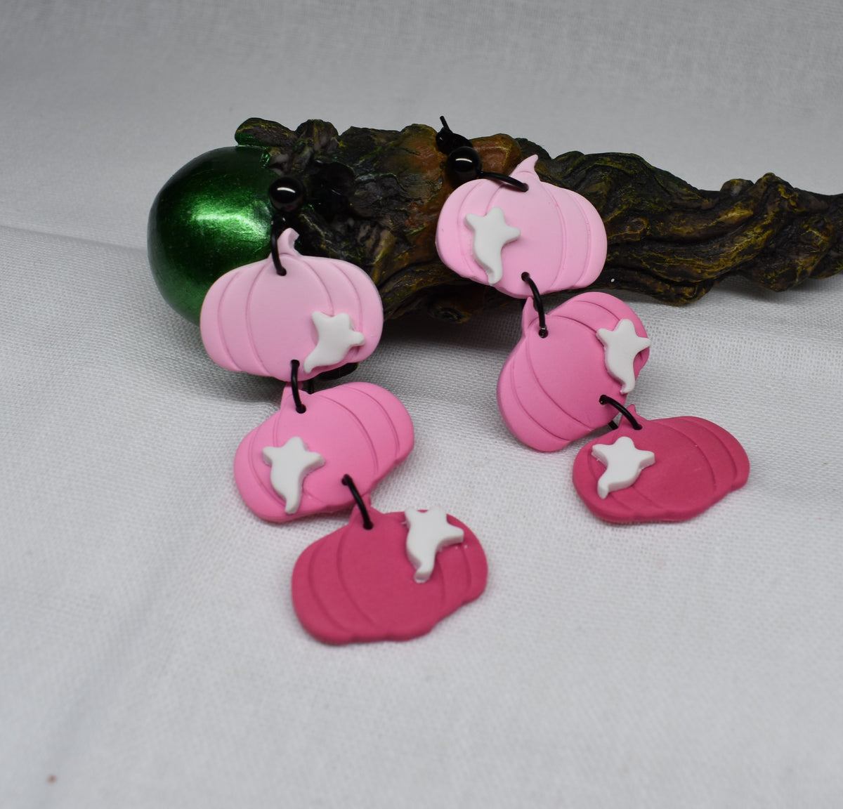 Pink Triple Ghost Pumpkin Earrings