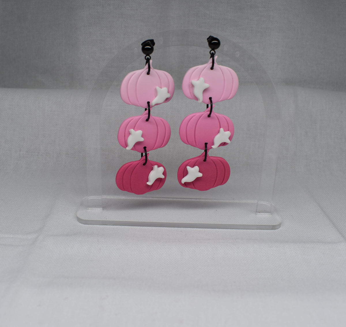 Pink Triple Ghost Pumpkin Earrings