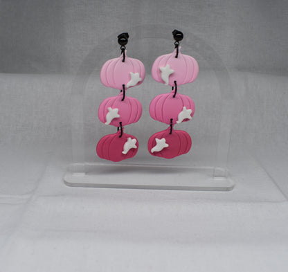 Pink Triple Ghost Pumpkin Earrings