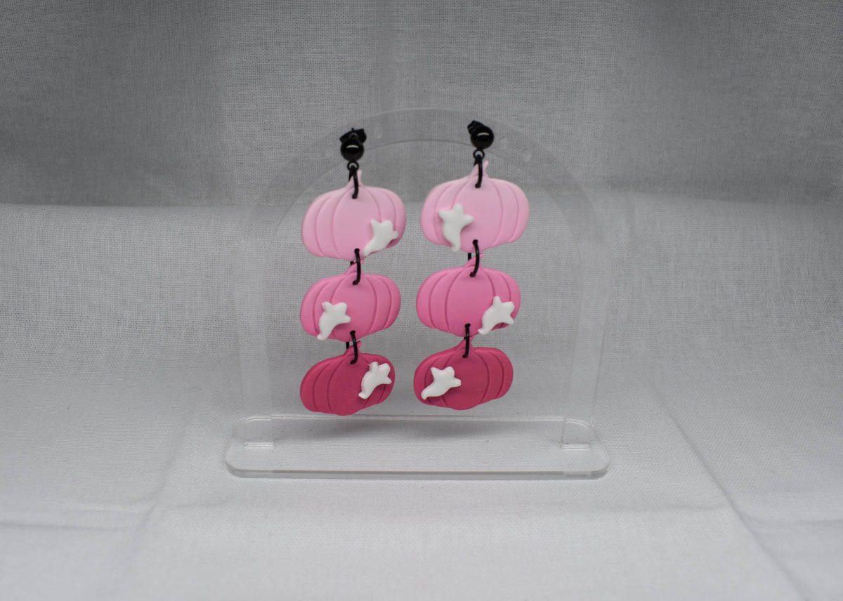 Pink Triple Ghost Pumpkin Earrings