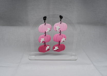 Pink Triple Ghost Pumpkin Earrings