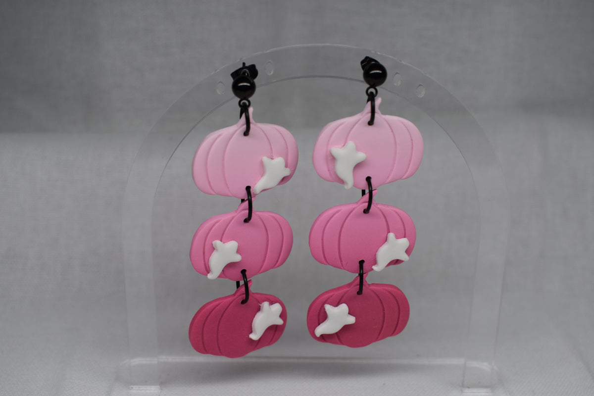 Pink Triple Ghost Pumpkin Earrings