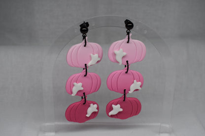Pink Triple Ghost Pumpkin Earrings