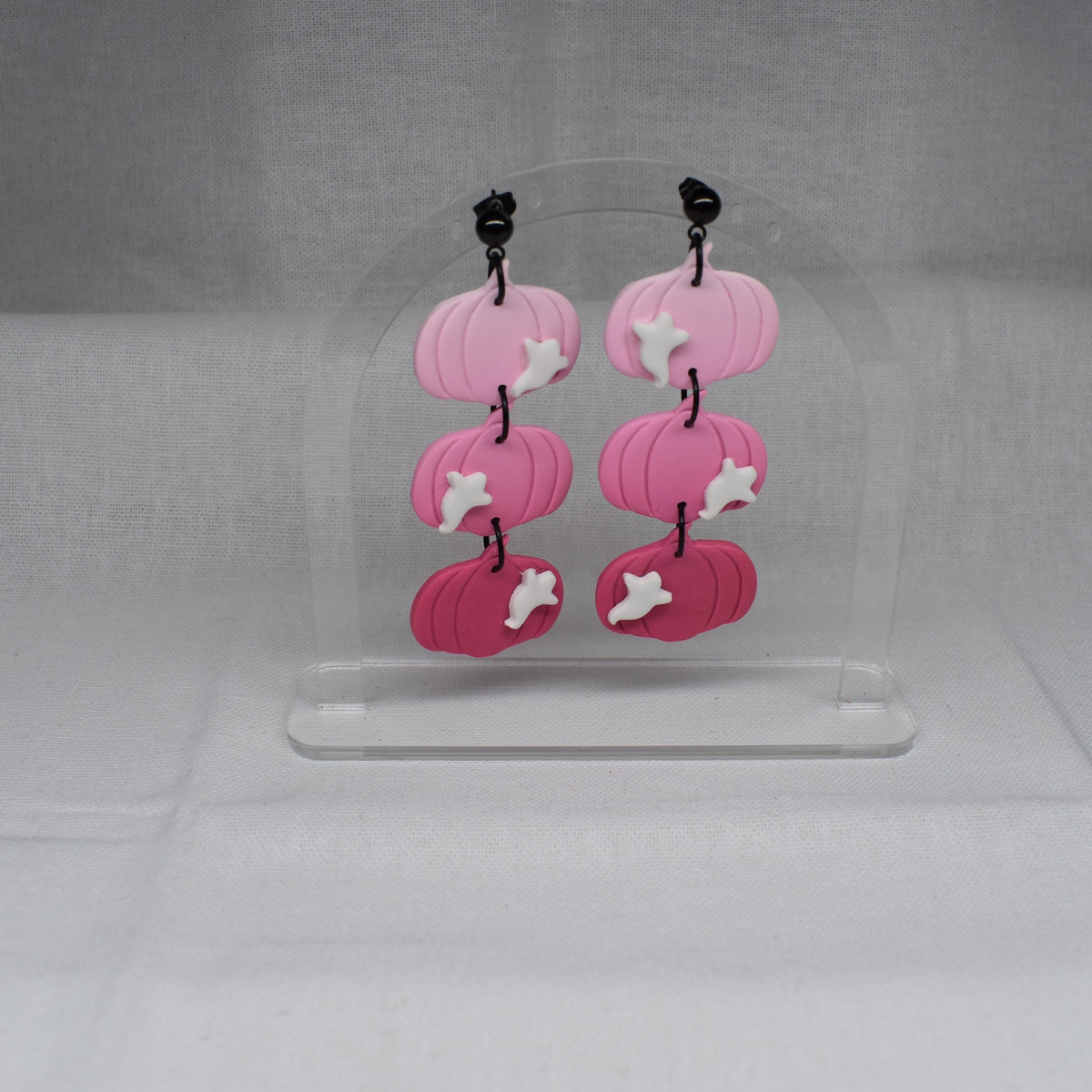 Pink Triple Ghost Pumpkin Earrings