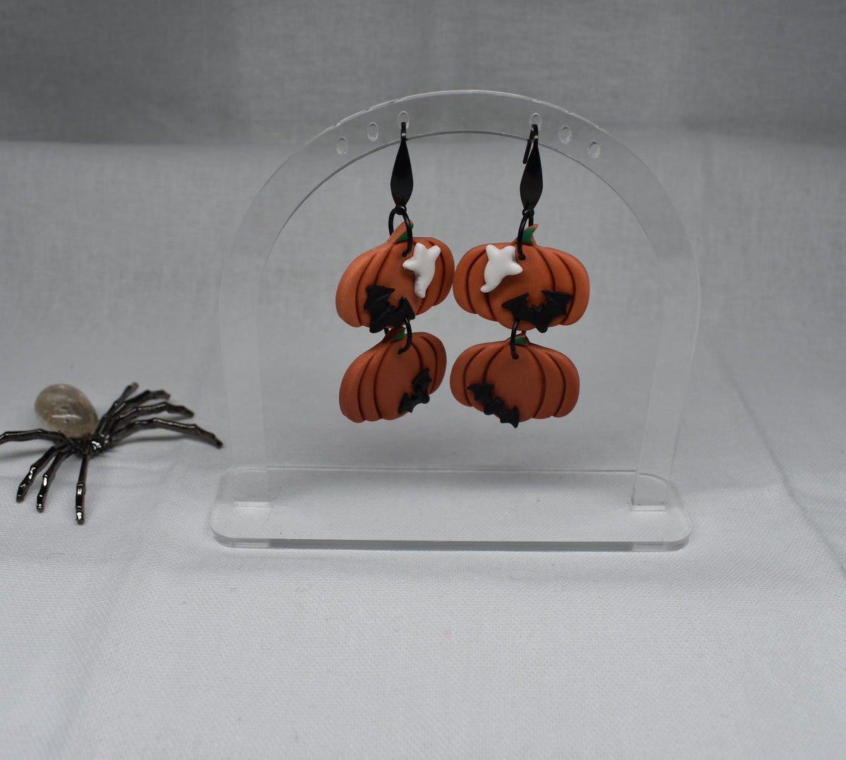 Double Ghost and Bat Pumpkin Earrings