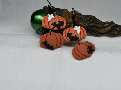 Double Ghost and Bat Pumpkin Earrings