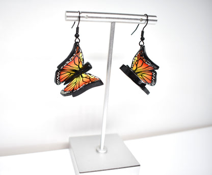 Orange Monarch Butterfly Earrings