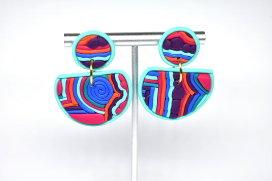 Rainbow Half-Moon Soutache Drop Earrings
