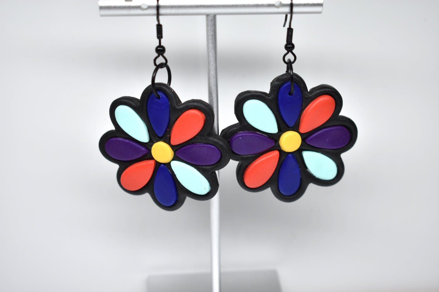 Retro Rainbow Bloom Earrings-Black