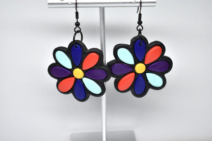 Retro Rainbow Bloom Earrings-Black