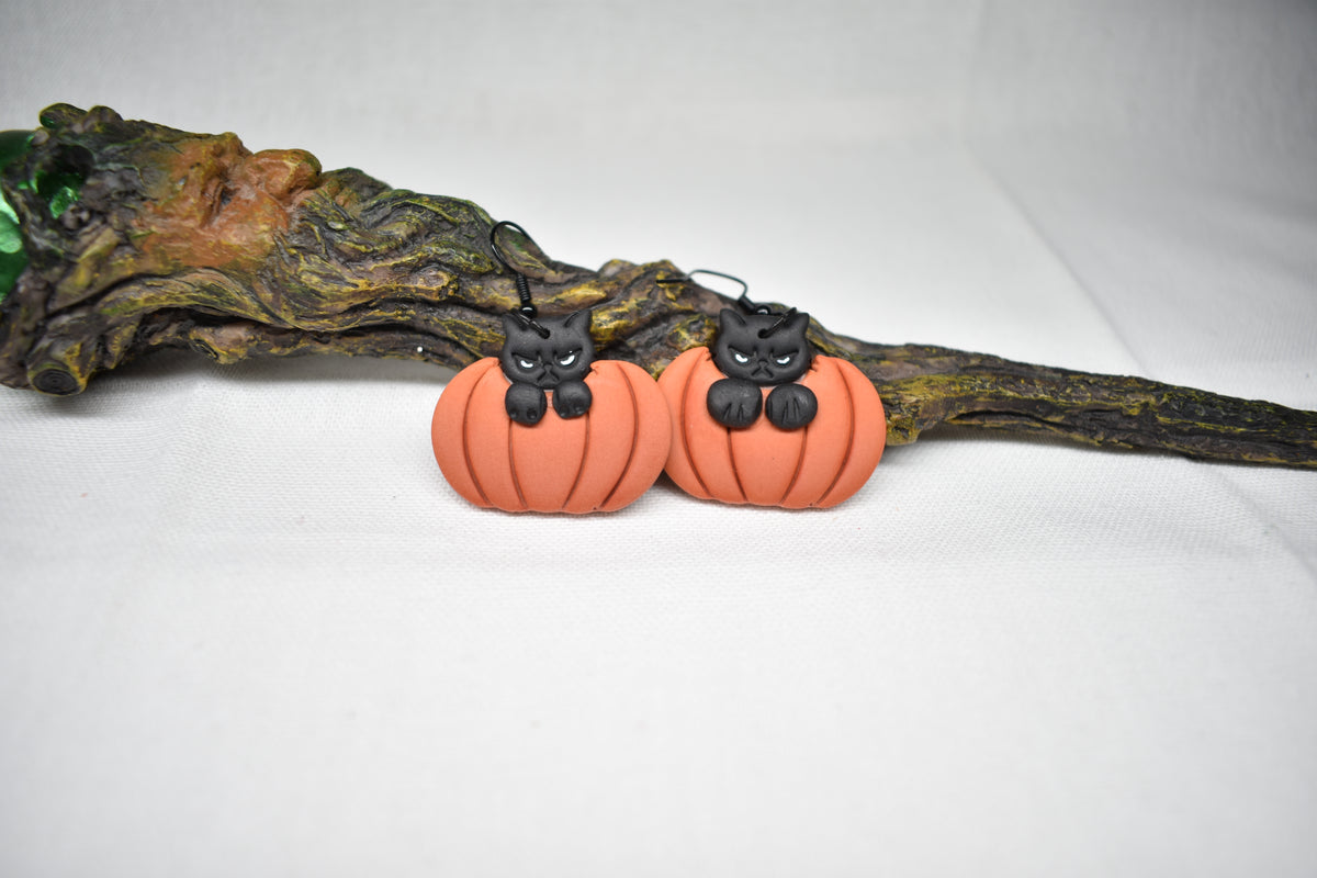 Cats in Pumpkin Earrings
