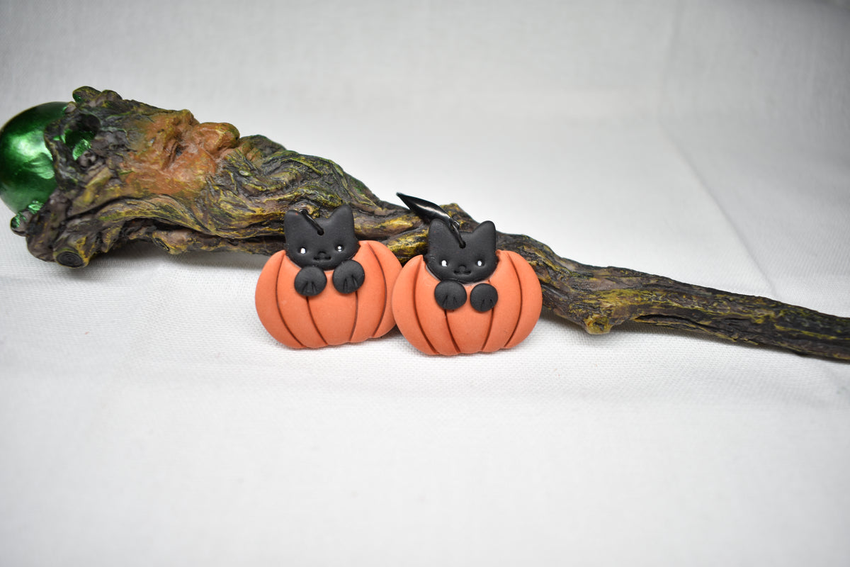 Cats in Pumpkin Earrings