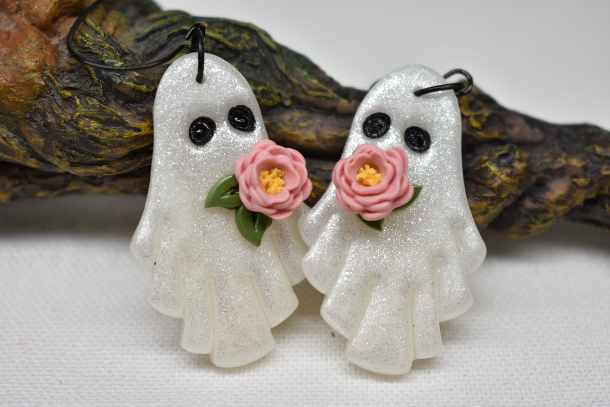 Glitter Flower Ghosts Earrings
