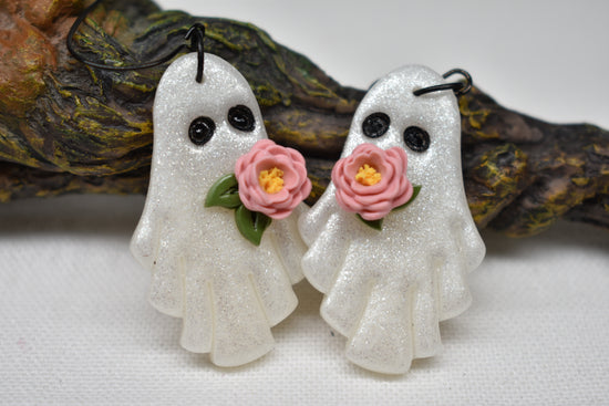 Glitter Flower Ghosts Earrings