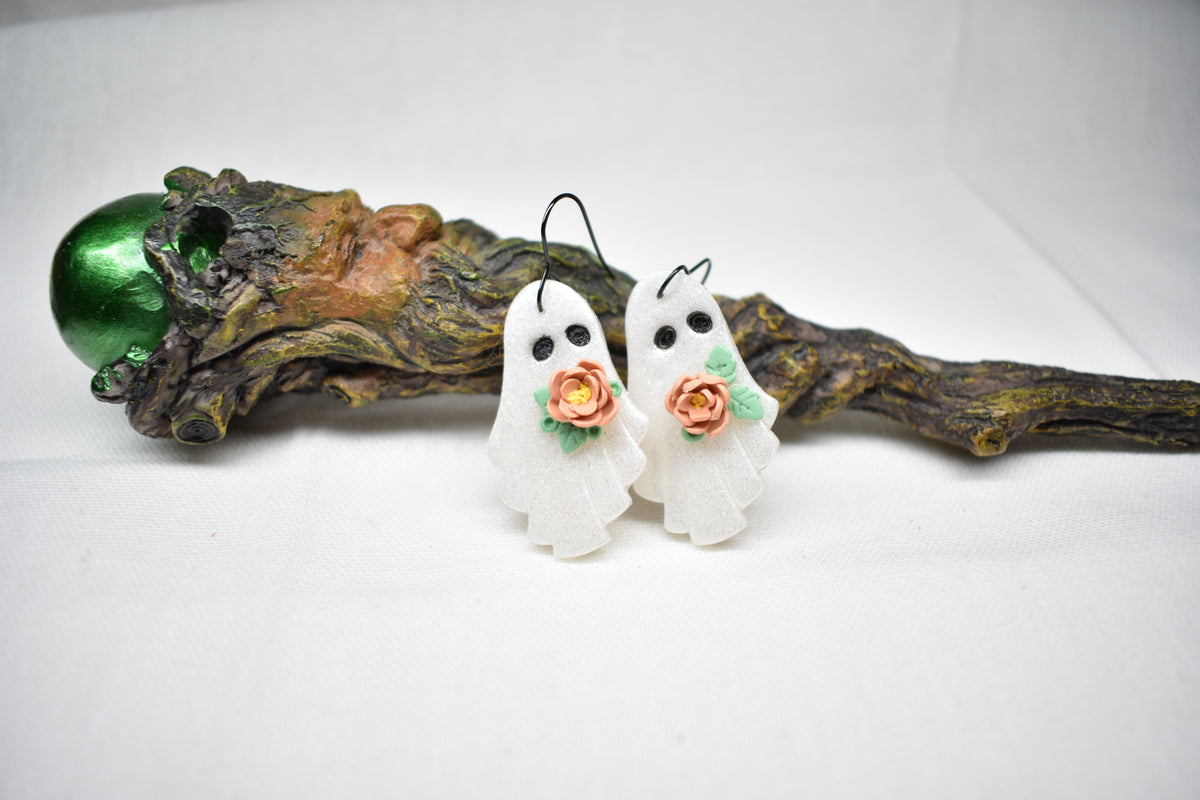 Glitter Flower Ghosts Earrings