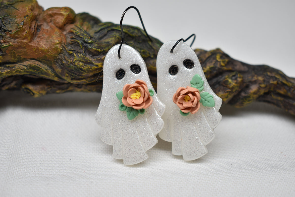 Glitter Flower Ghosts Earrings