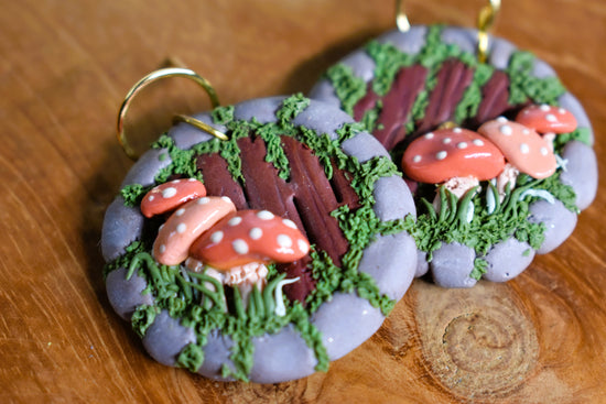 Hobbit Doors with Peach coloured mushrooms and stone surround