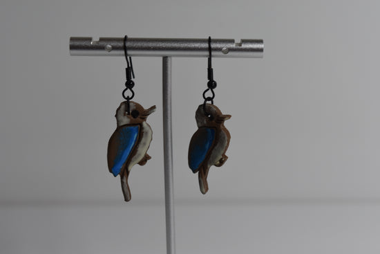 Kookaburra Dangle Earrings – Handmade Polymer Clay, Australian Bird Jewellery
