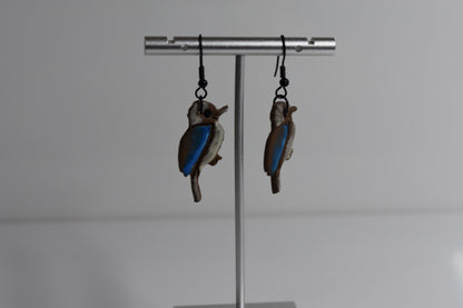 Kookaburra Dangle Earrings – Handmade Polymer Clay, Australian Bird Jewellery