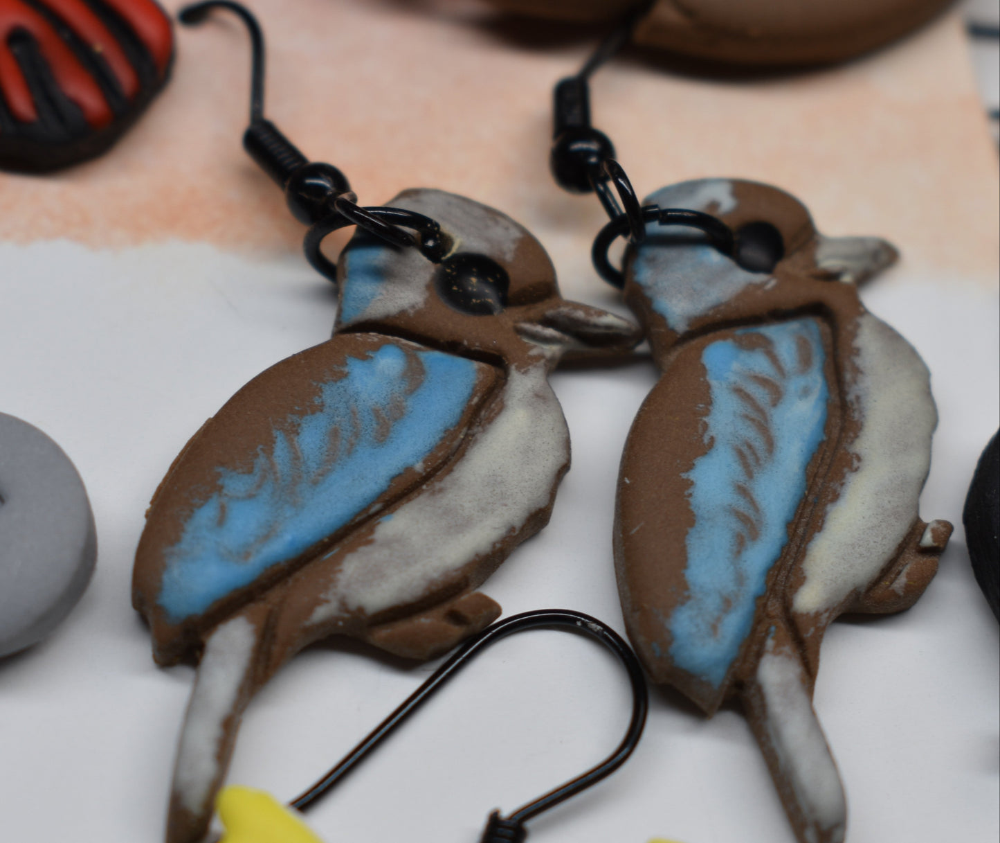 Kookaburra Dangle Earrings – Handmade Polymer Clay, Australian Bird Jewellery