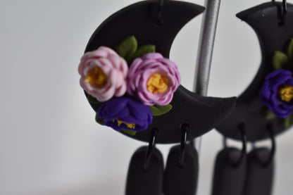 Crescent Moon Floral Earrings