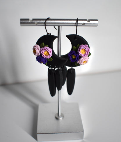 Crescent Moon Floral Earrings