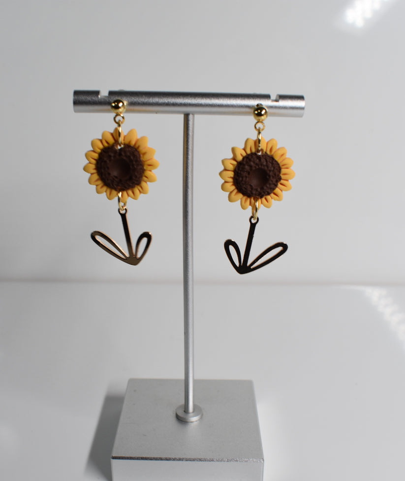 Medium Sunflower Earring with Stem Charm 