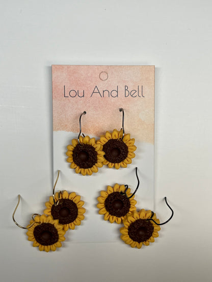 Sunflower Dangle Earrings – Handmade Polymer Clay