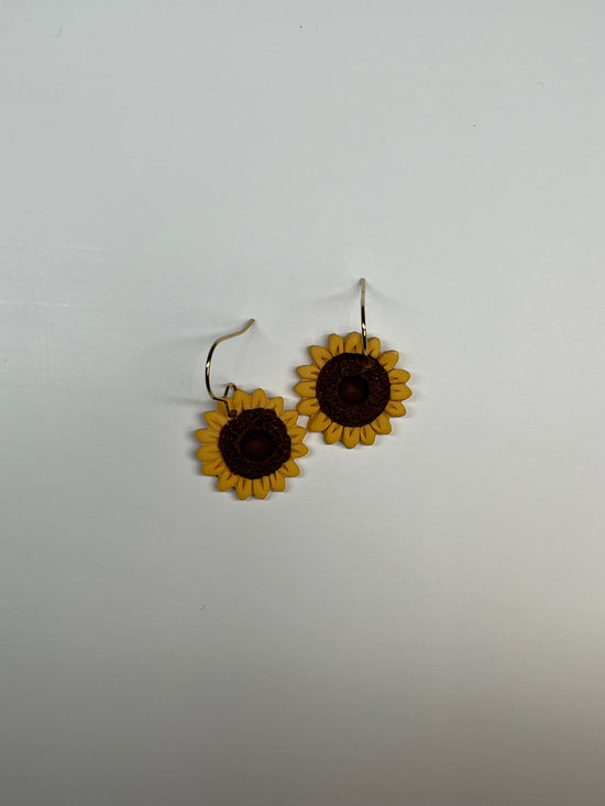 Sunflower Dangle Earrings – Handmade Polymer Clay