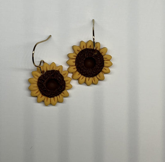 Sunflower Dangle Earrings – Handmade Polymer Clay