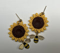 Large Sunflower Earring with Bee Charm 