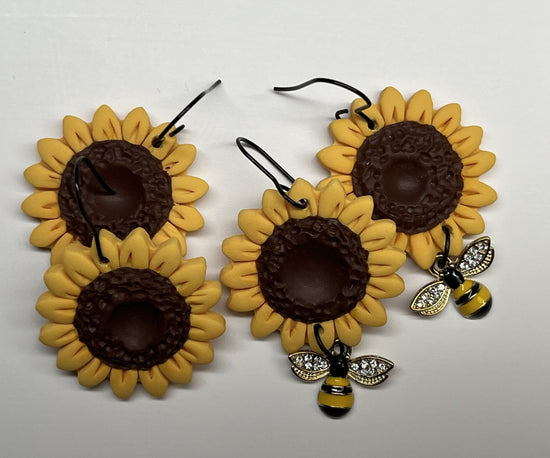 Large Sunflower Earring with Bee Charm 